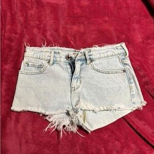 Bully Women's Frayed Light Blue Denim Shorts